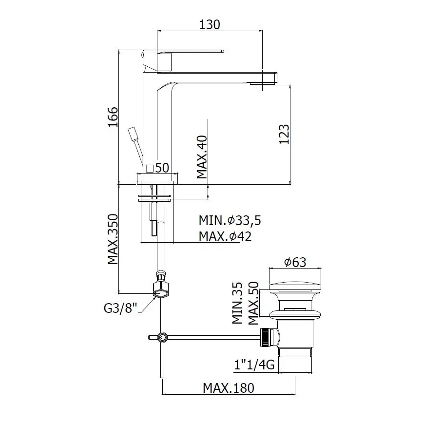 Paffoni - Umyvadlová baterie + výpusť TANGO nerez
