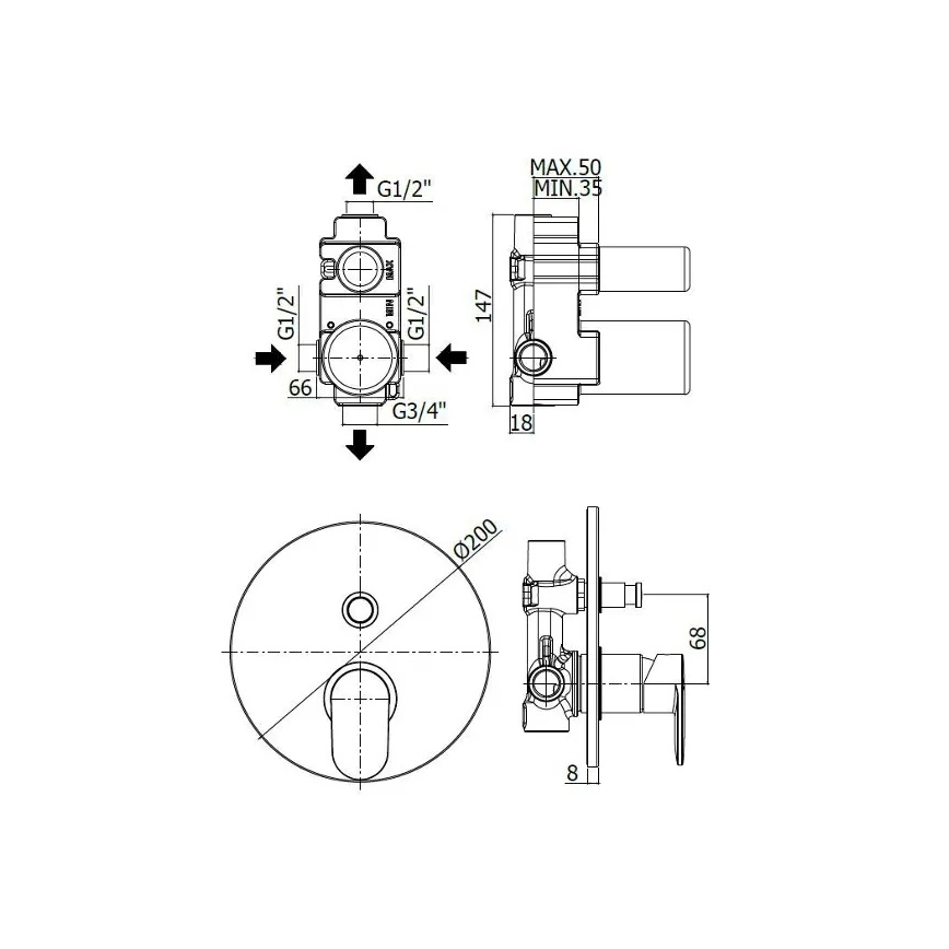 Paffoni - Vanová baterie pro podomítkovou instalaci CANDY lesklý chrom
