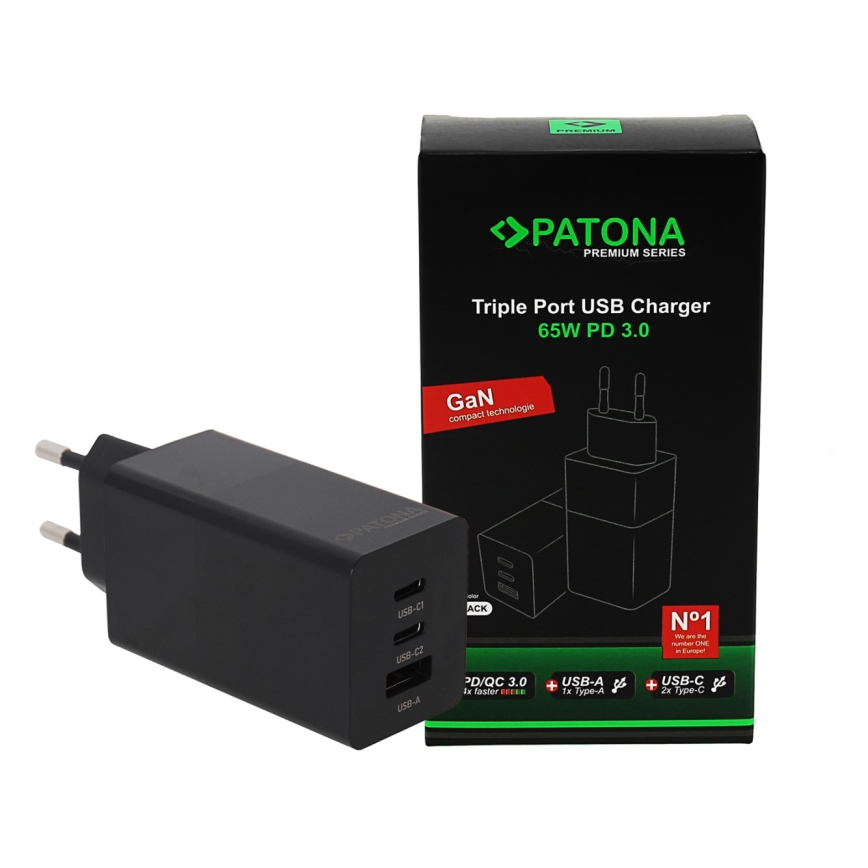 PATONA - Nabíjecí adaptér 2xUSB-C + 1xUSB-A Power Delivery 65W/230V