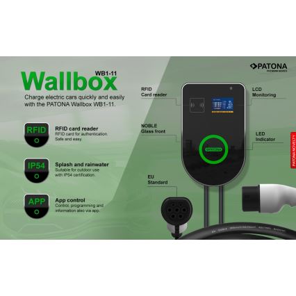 PATONA - Nabíjecí stanice s LCD displejem pro elektromobily 11kW/400V/16A IP54