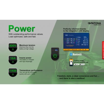 PATONA - Nabíjecí stanice s LCD displejem pro elektromobily 11kW/400V/16A IP54