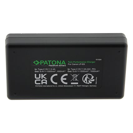 PATONA - Rychlonabíječka Dual Canon LP-E6 + kabel USB-C 0,6m