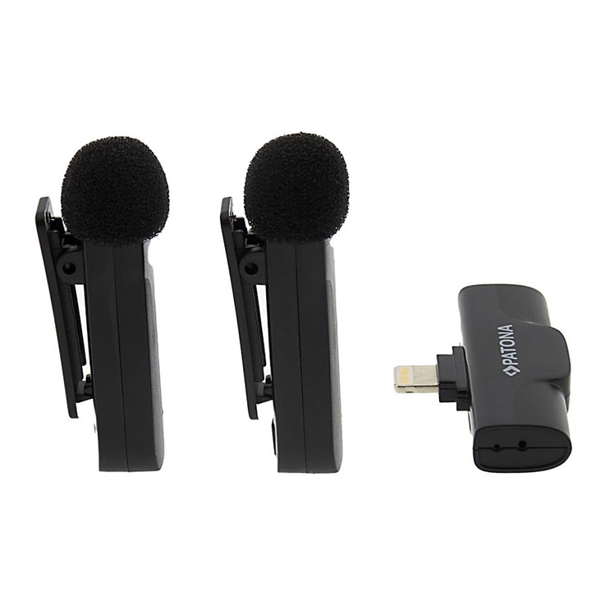PATONA - SADA 2x Bezdrátový mikrofon s klipem pro iPhone USB-C 5V 50 mAh
