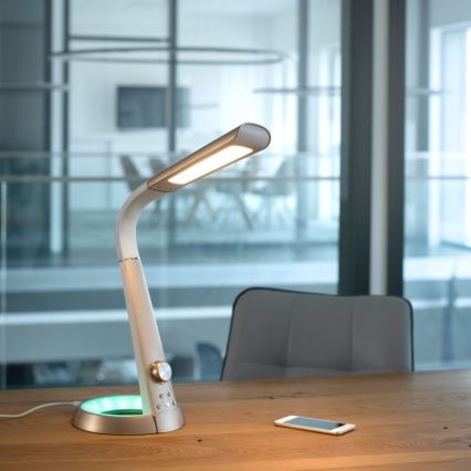 Paul Neuhaus 4591-60 - LED RGB Stmívatelná stolní lampa BILL LED/5,7W/230V 3000-6500K USB + LED/1,6W mosaz