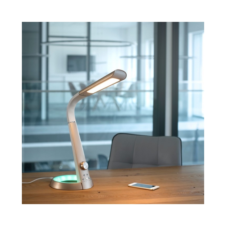 Paul Neuhaus 4591-60 - LED RGB Stmívatelná stolní lampa BILL LED/5,7W/230V 3000-6500K USB + LED/1,6W mosaz