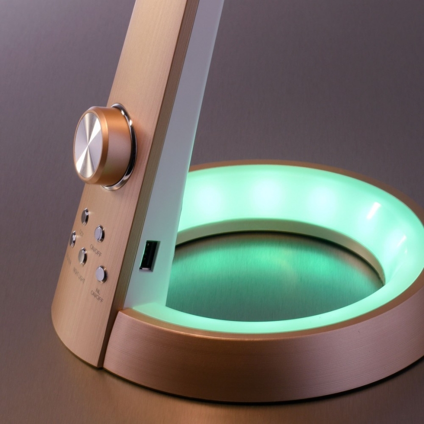 Paul Neuhaus 4591-60 - LED RGB Stmívatelná stolní lampa BILL LED/5,7W/230V 3000-6500K USB + LED/1,6W mosaz