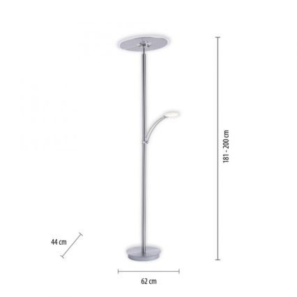 Paul Neuhaus 673-55 - LED Stmívatelná stojací lampa ARTUR 2xLED/21W/230V+1xLED/6W lesklý chrom