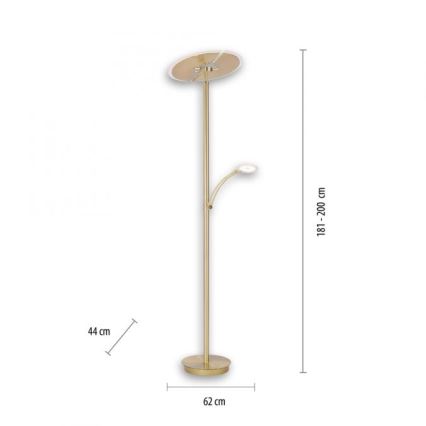Paul Neuhaus 673-60 - LED Stmívatelná stojací lampa ARTUR 2xLED/21W/230V+1xLED/6W zlatá
