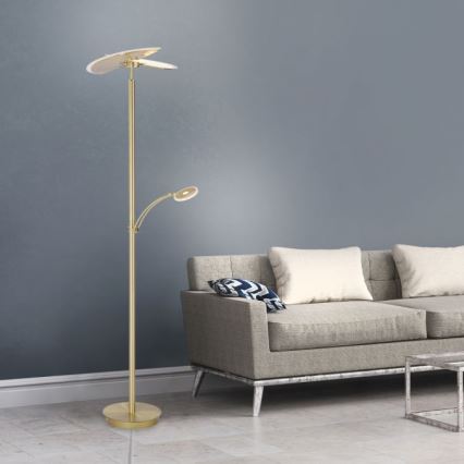 Paul Neuhaus 673-60 - LED Stmívatelná stojací lampa ARTUR 2xLED/21W/230V+LED/6W zlatá