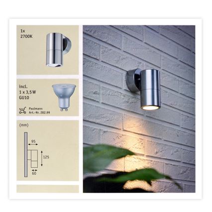 Paulmann 18008 - LED-GU10/3,5W IP44 Venkovní nástěnné svítidlo FLAME 230V