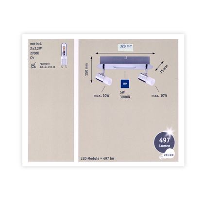 Paulmann 66647 - LED Bodové svítidlo 2xG9/10W/230V + LED/5W