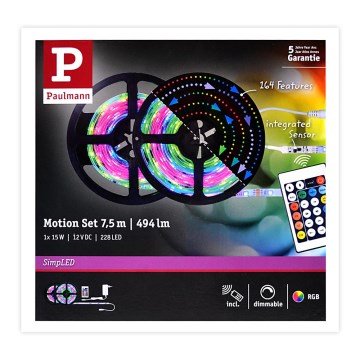 Paulmann 70514 - LED RGB/15W Stmívatelný pásek SIMPLED 7,5m 230V + dálkové ovládání
