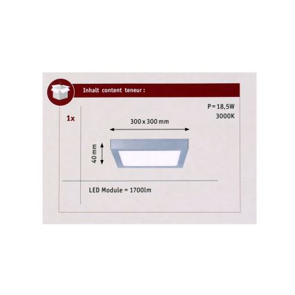 Paulmann 70650 - LED/17W Stropní svítidlo LUNAR 230V 30x30 cm matný chrom
