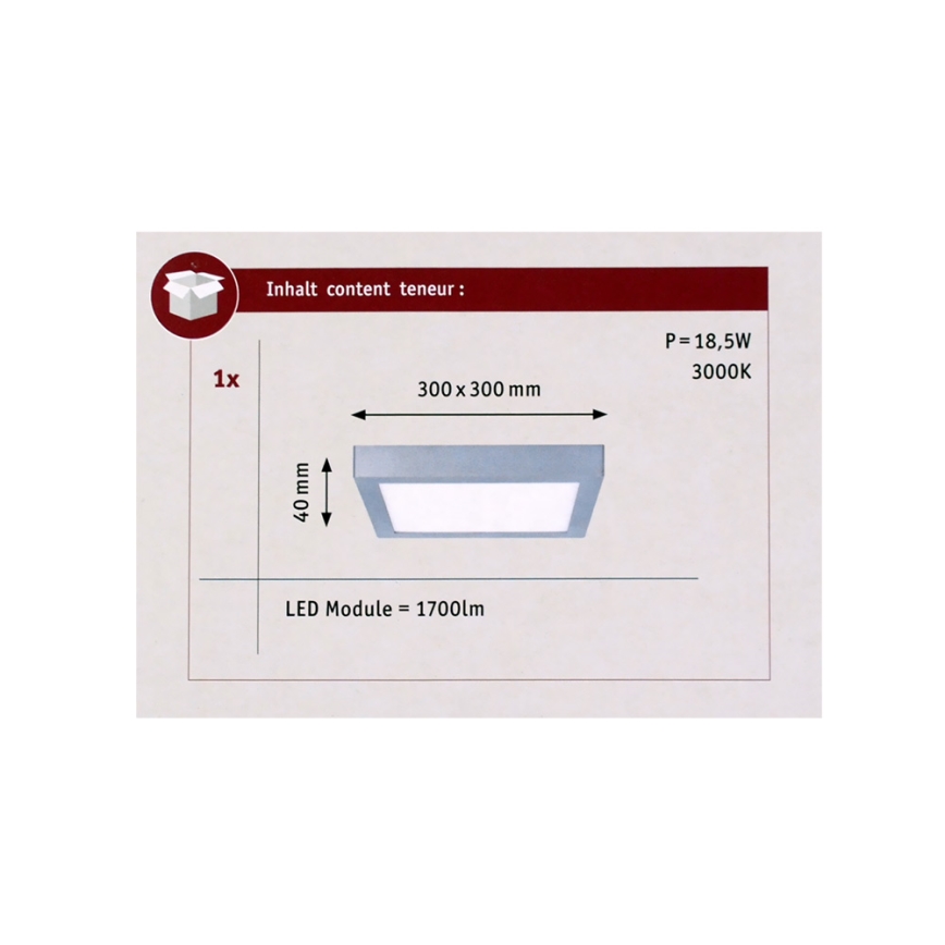 Paulmann 70650 - LED/17W Stropní svítidlo LUNAR 230V 30x30 cm matný chrom
