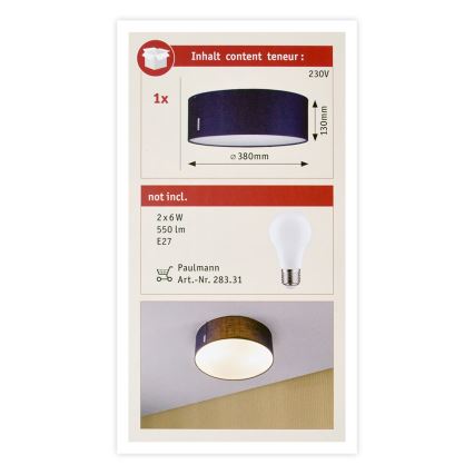 Paulmann 70951 - 2xE27/20W Stropní svítidlo MARI 230V modrá