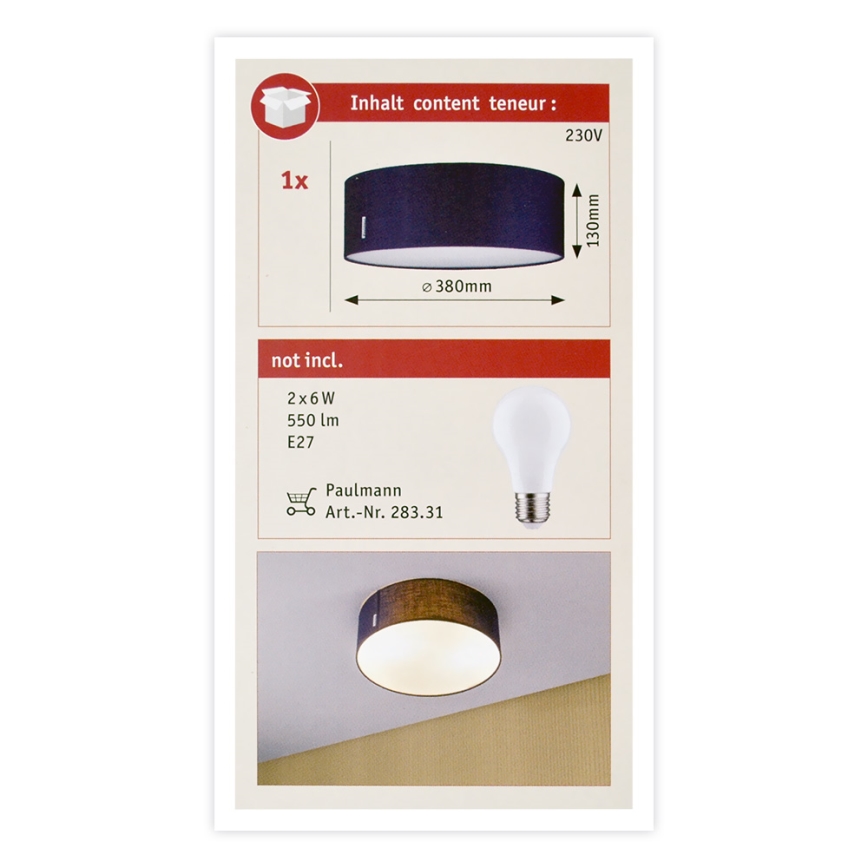 Paulmann 70951 - 2xE27/20W Stropní svítidlo MARI 230V modrá