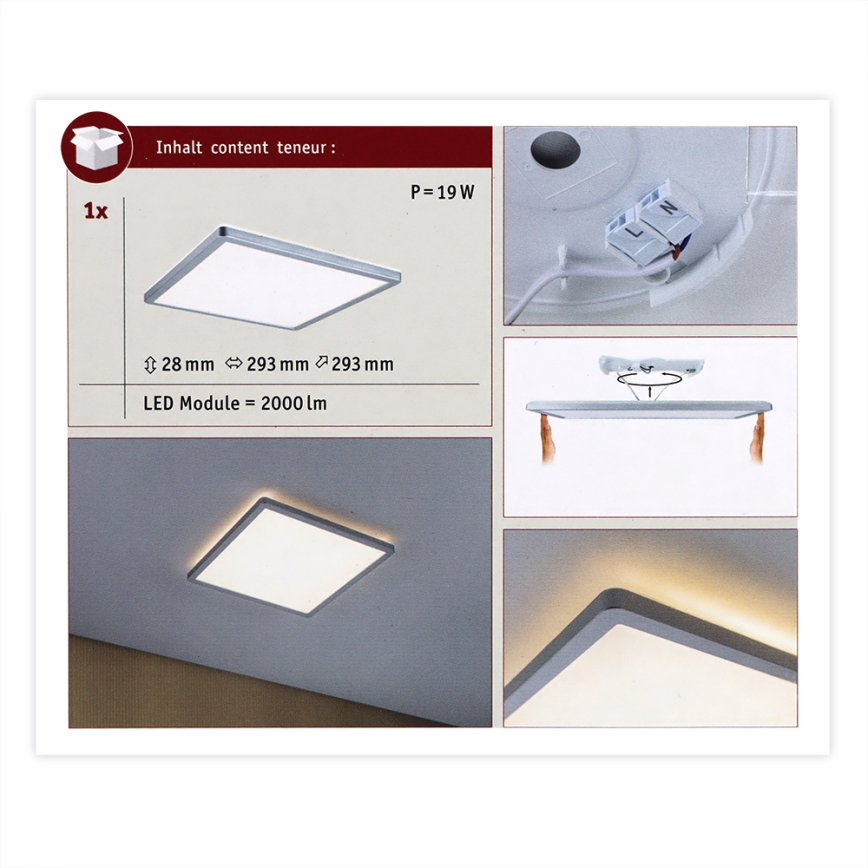 Paulmann 70994 - LED/16W Přisazený panel ATRIA 230V 3000K 29,3x29,6 cm matný chrom