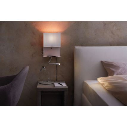 Paulmann 78913 - LED/2,5W + 1xE27/40W Nástěnné svítidlo s poličkou a USB MERANI 230V bílá