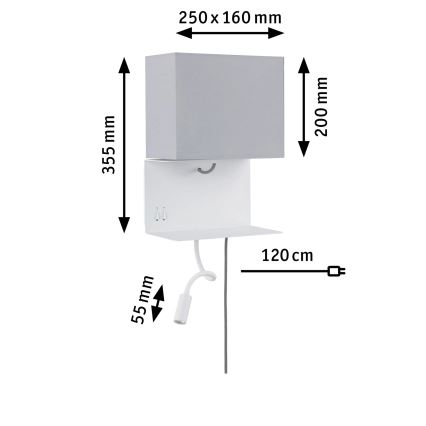 Paulmann 78913 - LED/2,5W + 1xE27/40W Nástěnné svítidlo s poličkou a USB MERANI 230V bílá