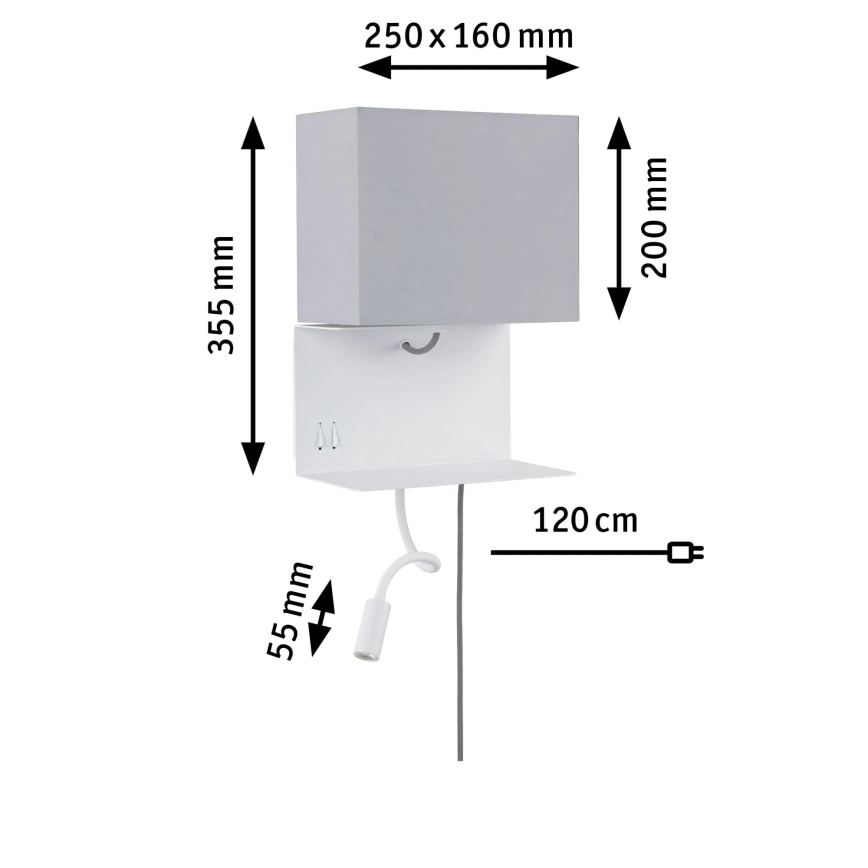 Paulmann 78913 - LED/2,5W + 1xE27/40W Nástěnné svítidlo s poličkou a USB MERANI 230V bílá