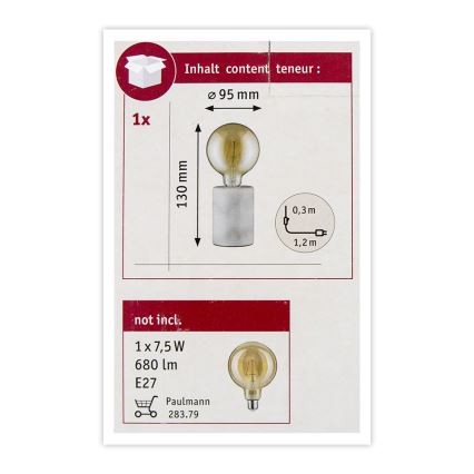 Paulmann 79601 - 1xE27/20W Stolní lampa NORDIN 230V