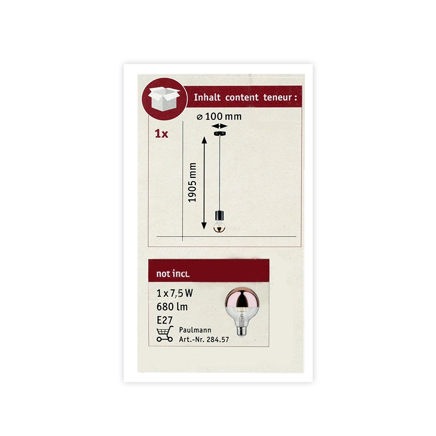 Paulmann 79605 - Lustr na lanku NORDIN 1xE27/20W/230V