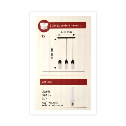 Paulmann 79642 - Lustr na lanku NEORDIC 3xE27/60W/230V