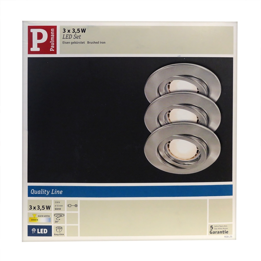 Paulmann 92025 - SADA 3x LED podhledové svítidlo QUALITY LINE 3xGU10-LED/3,5W/230V