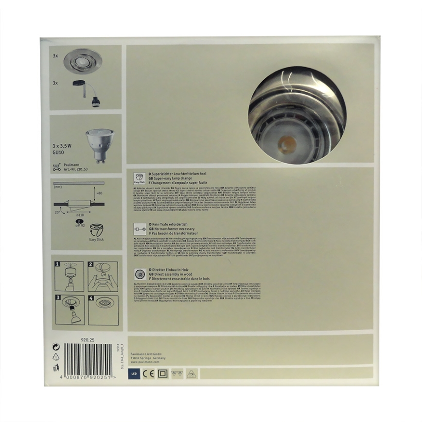 Paulmann 92025 - SADA 3x LED podhledové svítidlo QUALITY LINE 3xGU10-LED/3,5W/230V
