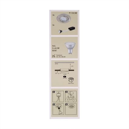 Paulmann 92028 - SADA 3x LED podhledové svítidlo QUALITY LINE 3xGU10-LED/6,5W/230V