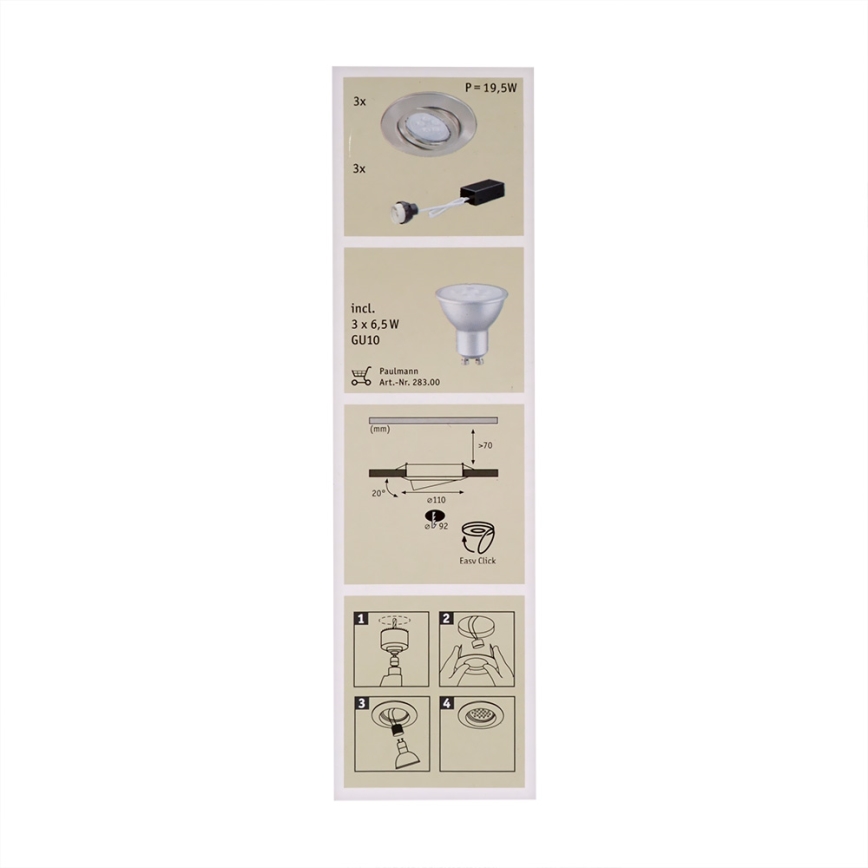 Paulmann 92028 - SADA 3x LED podhledové svítidlo QUALITY LINE 3xGU10-LED/6,5W/230V