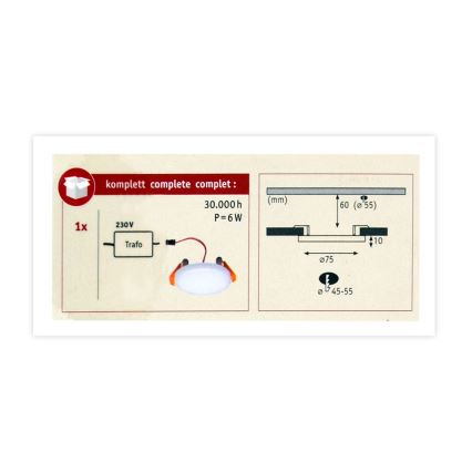 Paulmann 92387 - LED/4,5W IP44 Koupelnové podhledové svítidlo VARIFIT 230V