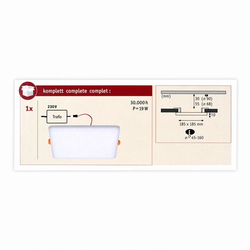 Paulmann 92395 - LED/17W IP44 Koupelnové podhledové svítidlo VARIFIT 230V