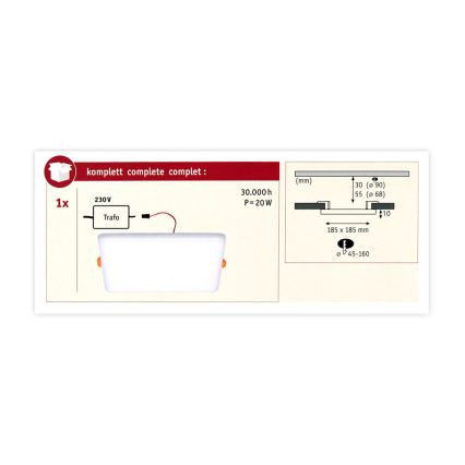 Paulmann 92398 - LED/17,5W IP44 Koupelnové podhledové svítidlo VARIFIT 230V