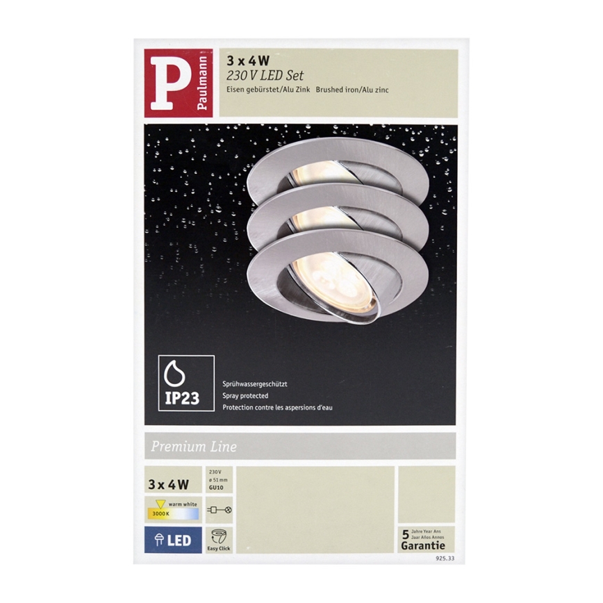 Paulmann 92533 - SADA 3xLED-GU10/4W Stmívatelné koupelnové podhledové svítidlo PREMIUM 230V