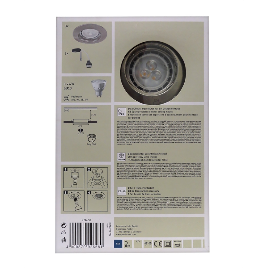 Paulmann 92658 - SADA 3x LED podhledové svítidlo PREMIUM LINE 3xGU10-LED/4W/230V