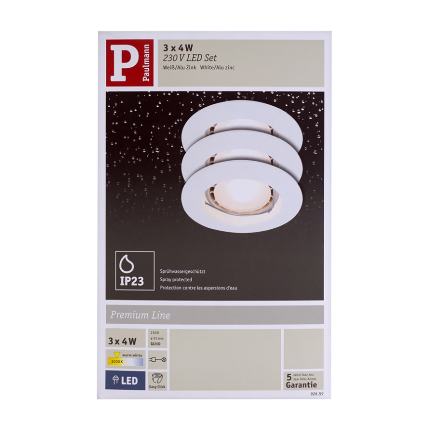 Paulmann 92659 - SADA 3x LED Koupelnové podhledové svítidlo PREMIUM LINE 3xGU10/4W/230V