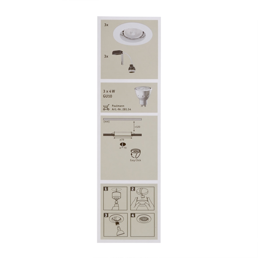 Paulmann 92659 - SADA 3x LED Koupelnové podhledové svítidlo PREMIUM LINE 3xGU10/4W/230V