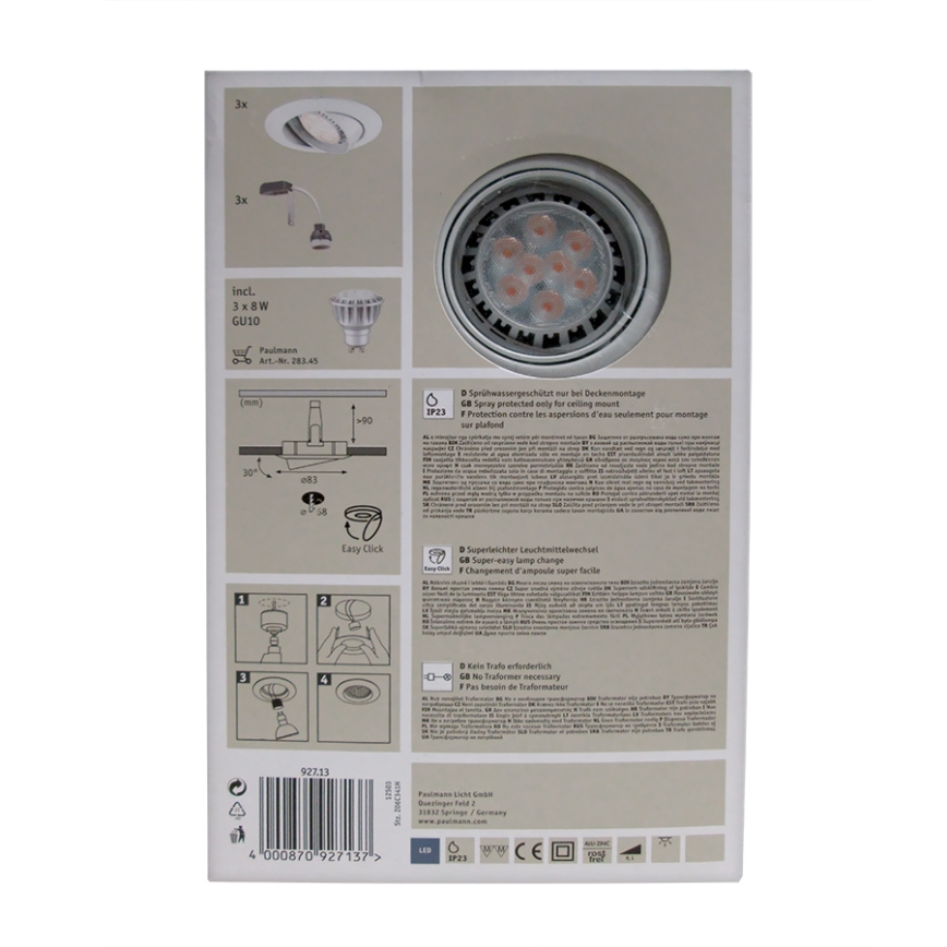 Paulmann 92713 - SADA 3x LED podhledové svítidlo PREMIUM LINE 3xGU10-LED/8W/230V