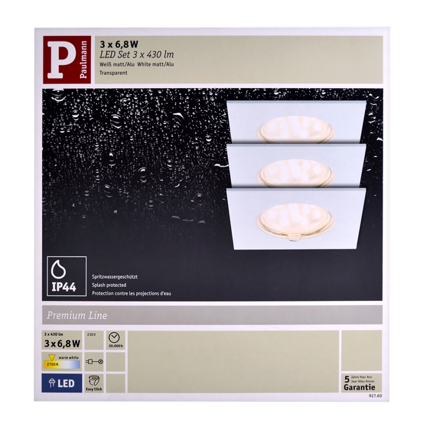 Paulmann 92760 - SADA 3x LED Koupelnové podhledové svítidlo COIN LED/6,8W/230V IP44