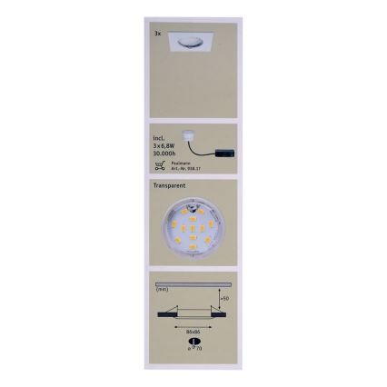 Paulmann 92760 - SADA 3x LED Koupelnové podhledové svítidlo COIN LED/6,8W/230V IP44