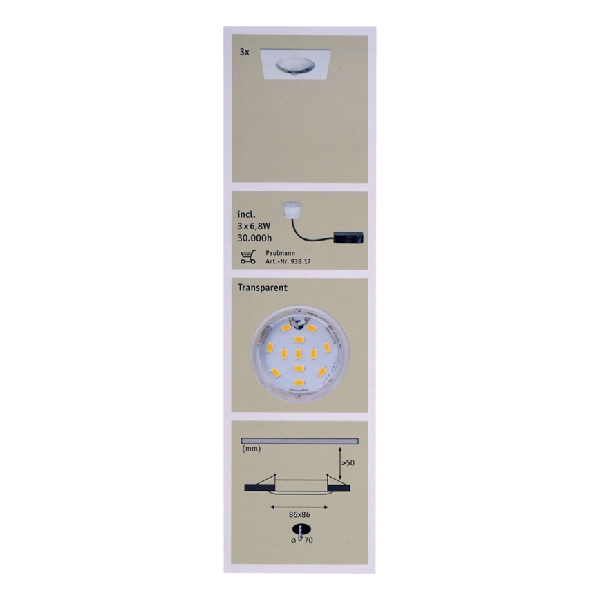 Paulmann 92760 - SADA 3x LED Koupelnové podhledové svítidlo COIN LED/6,8W/230V IP44