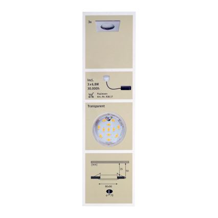 Paulmann 92762 - SADA 3x LED Koupelnové podhledové svítidlo PREMIUM LINE 3xLED/6,8W/230V
