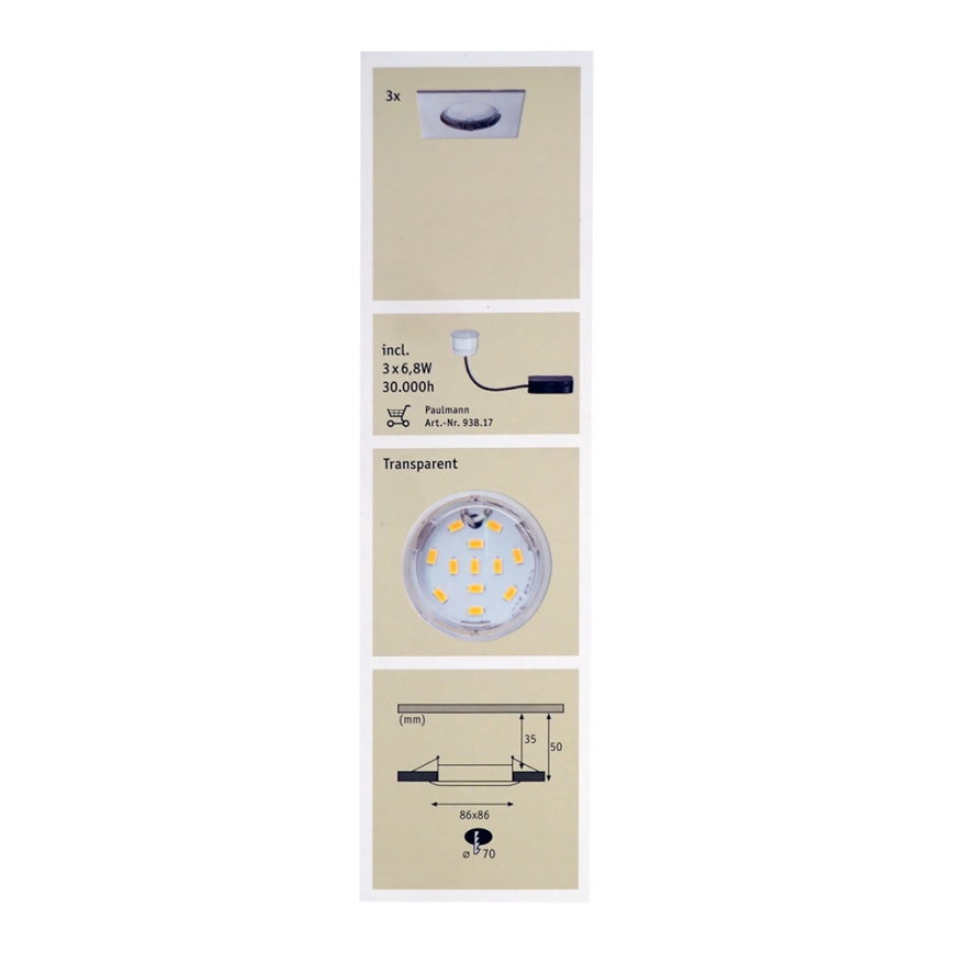Paulmann 92762 - SADA 3x LED Koupelnové podhledové svítidlo PREMIUM LINE 3xLED/6,8W/230V
