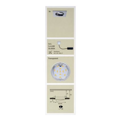 Paulmann 92773 - SADA 3xLED/6,8W Koupelnové podhledové svítidlo COIN 230V