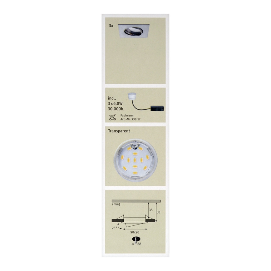 Paulmann 92773 - SADA 3xLED/6,8W Koupelnové podhledové svítidlo COIN 230V