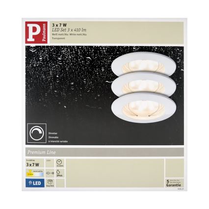 Paulmann 92807 - SADA 3xLED/7W Stmívatelné koupelnové podhledové svítidlo 230V IP44