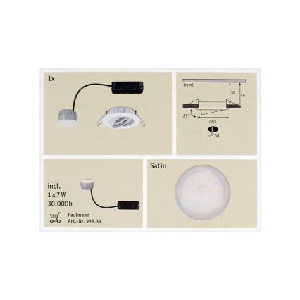 Paulmann 92830 - LED/7W Stmívatelné koupelnové podhledové svítidlo COIN 230V
