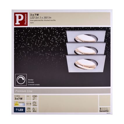 Paulmann 92841 - SADA 3x LED Koupelnové podhledové svítidlo COIN 3xLED/7W/230V