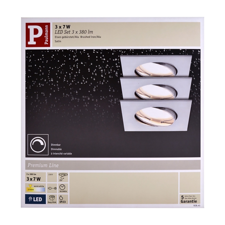 Paulmann 92841 - SADA 3x LED Koupelnové podhledové svítidlo COIN 3xLED/7W/230V
